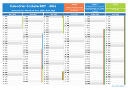 Calendrier scolaire 2021-2022 - Zones A-B-C à imprimer - 2nd semestre