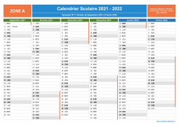 Calendrier scolaire 2021-2022 - Zone A à imprimer - 1er semestre