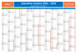 Calendrier scolaire 2021-2022 - Zone A à télécharger gratuit et imprimer
