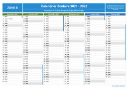 Calendrier scolaire 2021-2022 de la Zone B à imprimer - 1er et 2nd semestre