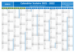 Calendrier scolaire 2021-2022 - Zone B à télécharger gratuit et imprimer