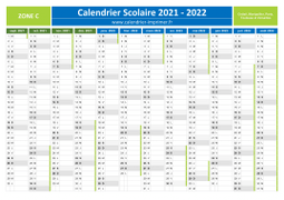 Calendrier scolaire 2021-2022 - Zone C à télécharger gratuit et imprimer