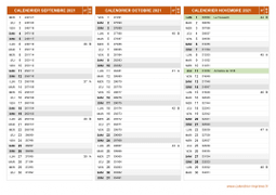 Calendrier pour les mois de Septembre à Novembre 2021 paysage 2