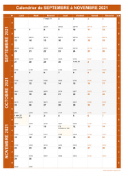 Calendrier pour les mois de Septembre à Novembre 2021 portrait 1