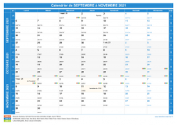 Calendrier scolaire pour Septembre à Novembre 2021 paysage 1