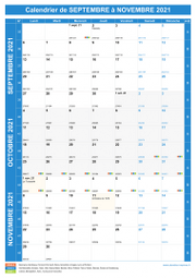 Calendrier scolaire pour Septembre à Novembre 2021 portrait 1