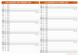 Calendrier pour les mois de Septembre et Octobre 2021 paysage 2