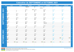 Calendrier scolaire pour Septembre et Octobre 2021 paysage 1