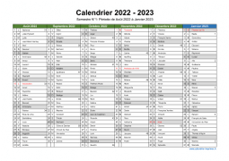 Calendrier Août 2022 à Juillet 2023 Semestre Fêtes