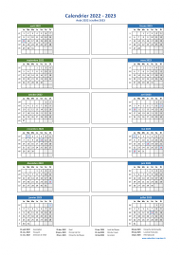 Calendrier Août 2022 à Juillet 2023 Vertical 2 Colonnes