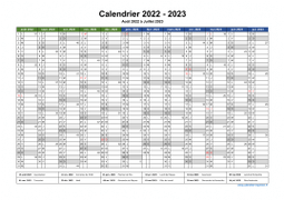 Calendrier Août 2022 à Juillet 2023 Vierge