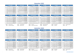 Calendrier Janvier 2022 à Décembre 2023 Horizontal Modèle 01