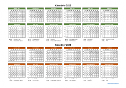 Calendrier Janvier 2022 à Décembre 2023 Horizontal Modèle 02