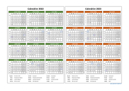 Calendrier Janvier 2022 à Décembre 2023 Horizontal Modèle 04