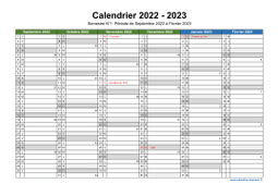 Calendrier Septembre 2022 à Août 2023 Semestre