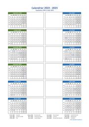 Calendrier Septembre 2022 à Août 2023 Vertical 2 Colonnes