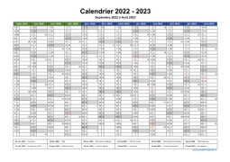 Calendrier Septembre 2022 à Août 2023 Vierge