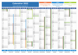 Calendrier 2022 avec vacances et jours fériés à imprimer