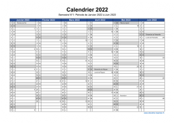 Calendrier Annuel 2022 Semestre Semaines