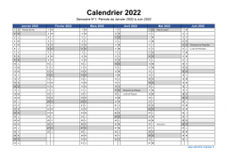 Calendrier Annuel 2022 Semestre