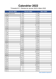 Calendrier Annuel 2022 Trimestre