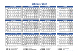 Calendrier Annuel 2022 Vacances Horizontal