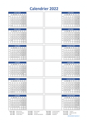 Calendrier Annuel 2022 Vertical 2 Colonnes