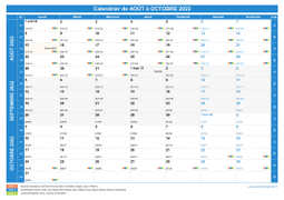 Calendrier scolaire pour Août à Octobre 2022 paysage 1