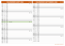 Calendrier pour les mois de Août et Septembre 2022 paysage 2