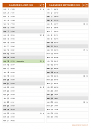 Calendrier pour les mois de Août et Septembre 2022 portrait 2