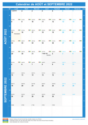 Calendrier scolaire pour Août et Septembre 2022 portrait 1