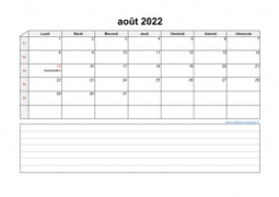 Calendrier août 2022 modele 07