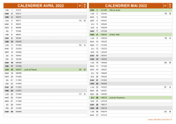 Calendrier pour les mois de Avril et Mai 2022 paysage 2