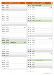Calendrier pour les mois de Avril et Mai 2022 portrait 2