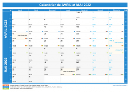 Calendrier scolaire pour Avril et Mai 2022 paysage 1