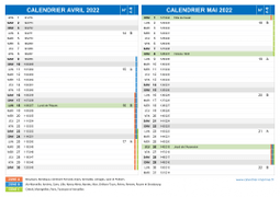 Calendrier scolaire pour Avril et Mai 2022 paysage 2