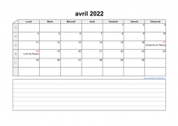 Calendrier avril 2022 modele 07