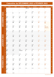 Calendrier pour les mois de Décembre 2022 à Février 2023 portrait 1