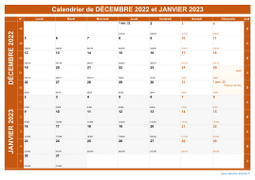 Calendrier pour les mois de Décembre 2022 et Janvier 2023 paysage 1