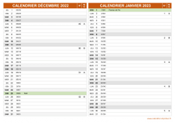 Calendrier pour les mois de Décembre 2022 et Janvier 2023 paysage 2