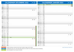 Calendrier scolaire pour Décembre 2022 et Janvier 2023 paysage 2