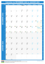 Calendrier scolaire pour Décembre 2022 et Janvier 2023 portrait 1