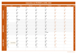 Calendrier pour les mois de Février à Avril 2022 paysage 1