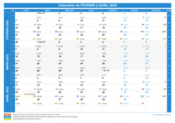 Calendrier scolaire pour Février à Avril 2022 paysage 1