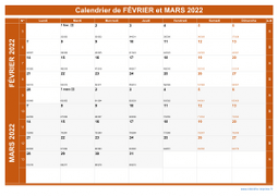 Calendrier pour les mois de Février et Mars 2022 paysage 1