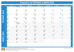 Calendrier scolaire pour Février et Mars 2022 paysage 1