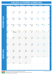 Calendrier scolaire pour Février et Mars 2022 portrait 1