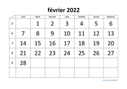 calendrier février 2022