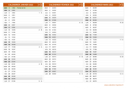 Calendrier pour les mois de Janvier à Mars 2022 paysage 2