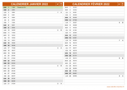 Calendrier pour les mois de Janvier et Février 2022 paysage 2